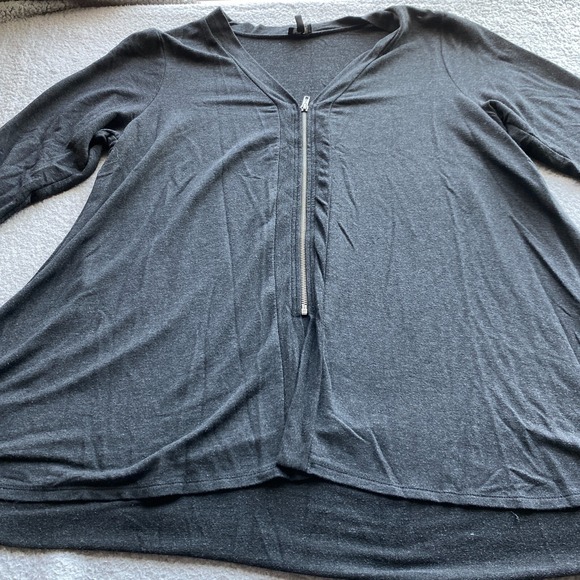 Cable & Gauge Long Sleeve Sweater Gray Women's‎ Plus Size 1X Zipper V-Neck Top - Picture 1 of 9